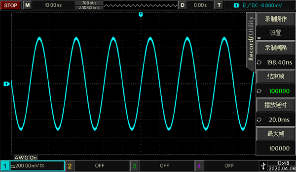 100,000帧波形录制数据，录制更多的波形数据